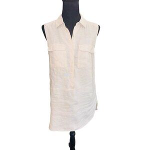 Jones New York Womens Sleeveless Linen Tunic Top S Beige Sustainbable Minimalist
